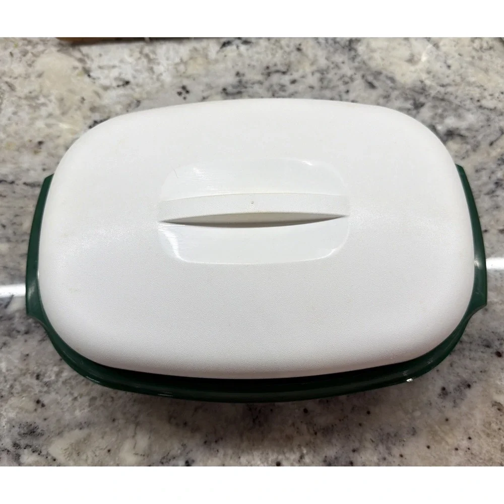 Vintage Tupperware Microwave Steamer Green & White 3 Piece Set
